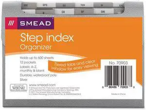 Smead 70903 Step Index Organizer, 12-Pocket, Letter, Poly, Silver