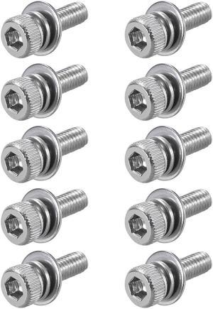 M3 x 8mm Stainless Steel Hex Socket Head Cap Screws Bolts Combine with Spring Washer and Plain Washers 10pcs