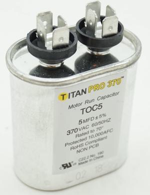 Packard Titan Pro 370 Motor Run Capacitor, Oval, 5 Mfd, 370 VAC, 5-370, TOC5