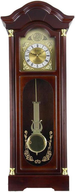 Bedford Clock Collection Antique Cherry Oak Finish Chiming Wall Clock with Roman Numerals