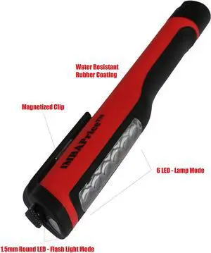 iMBAPrice Super Bright 6+1 LED Flashlight with Magnetic Clip - Red (Camping/Hunting/Fishing/Nightlight/Car Repair/Emerge