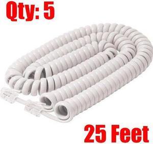 iMBAPrice (5 Pack) White Telephone headset cable - 3 to 25 Feet Heavy Duty Coiled Telephone Handset Cord