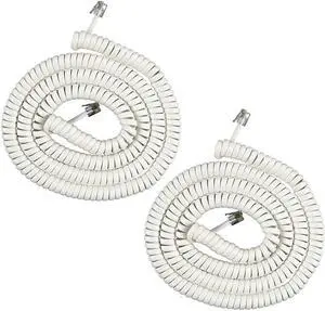 iMBAPrice (Pack of 2) 3 to 25 Feet Long White Color Coiled Telephone Phone Handset Cable Cord