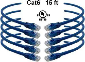 iMBAPrice 14 Feet Cat6 Cable - Premium Grade RJ45 Ethernet Snagless Patch Cord (Pack of 5) Blue