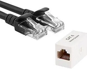 CAT6 Network Ethernet Cable - 14 FT , Black AND Cat 6 Inline Coupler Combo