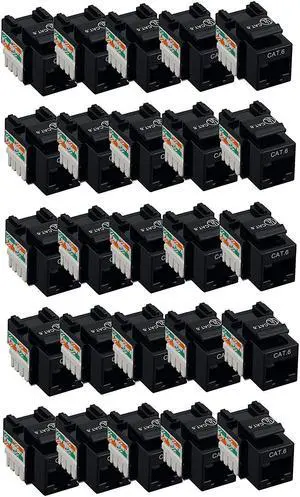 iMBAPrice (25-Pack) Cat6 RJ45 Punch-Down Keystone Jack in (Black)
