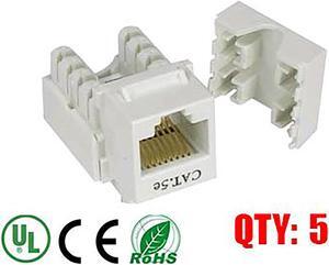iMBAPrice White Cat5e RJ45 Punch Down Keystone Jack, 5 Pack, (IMBA-C5KSPD-WT-5PK)