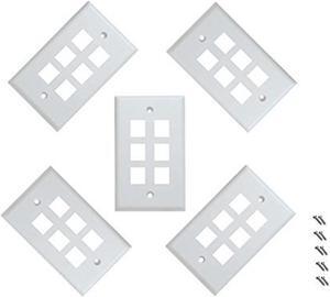 iMBAPrice 6 Port Keystone Jack Wall Plate 1-Gang - White (Pack of 5)