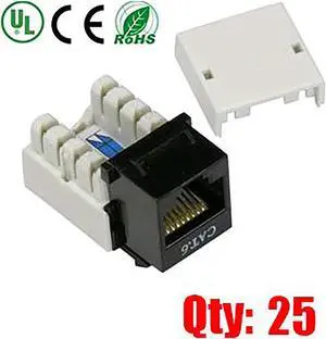 iMBAPrice (Pack of 25) Black Cat6 Punch Down RJ45 Keystone Jack