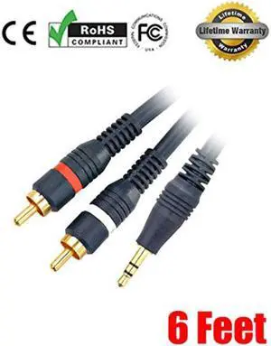 iMBAPrice Premium Series 6 feet 3.5mm Stereo Male to 2RCA Male 22AWG Cable - Gold Plated