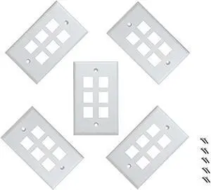 iMBAPrice 6 Port Keystone Jack Wall Plate 1-Gang - White (Pack of 5)