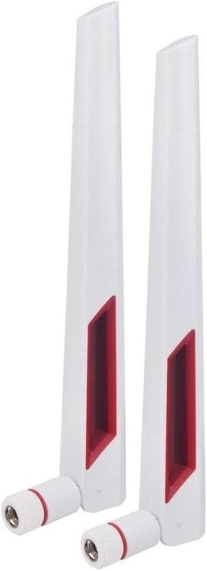 White and Red 10dBi Dual Band Signal Booster Wi-Fi Antennas (2.4GHz/5GHz-5.8GHz) with RP-SMA Male Connector for Wireless Camera, Router, Hotspot - 2 Pack