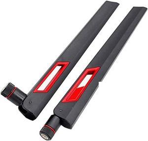 Black and Red 10dBi Dual Band Signal Booster Wi-Fi Antennas (2.4GHz/5GHz-5.8GHz) with SMA Male Connector for Wireless Camera, Router, Hotspot - 2 Pack