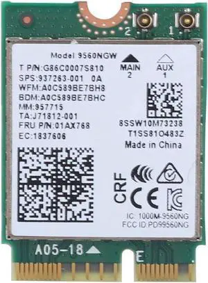 WiFi Card for Intel 9560AC NGW, Wireless 1730Mbps 2.4G/5G Dual Band Bluetooth 5.0 Network Card for Samsung/Dell/Sony/ACER/ISUS/MSI/Clevo/Terransforce/Hasee