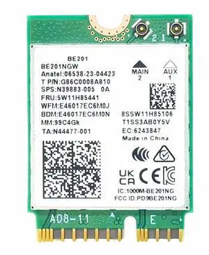 WiFi 7 Adapter for Intel BE201 | Tri-Band Wireless | Up to 5.8Gbps | M.2 CNVio3 for PCs | Bluetooth 5.4 Support | For Intel 13th Gen and Newer CPUs, Windows 10/11, Linux | BE201NGW