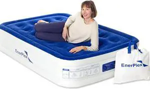 EnerPlex Air Mattress with Built-in Pump - Double Height Inflatable Mattress for Camping, Home & Portable Travel - Durable Blow Up Bed with Dual Pump - Easy to Inflate/Quick Set UP - Size, Queen