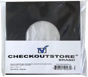 50 CheckOutStore Black Paper Record Polylined With Hole for 7" Vinyl 45 RPM (Inner Sleeves)