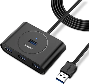 UGREEN USB 3.0 Hub 4 Port USB 3 Data Hub Portable Super Speed for MacBook Air, Mac Mini, iMac Pro, Microsoft Surface, Ultrabooks with 3 FT Extension Cable USB Hub (Black)