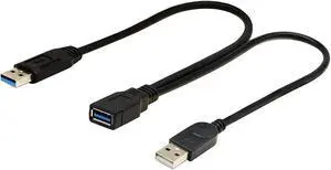 zdyCGTime USB 3.0 Extender Cable USB 3.0 Female to USB 3.0 & USB 2.0 Male Extra Power Data Y Splitter Charger Extension Cable(33CM/13inch)