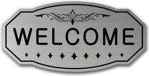 WELCOME Victorian Door / Wall Sign (Brushed Silver) Small 3" x 6"