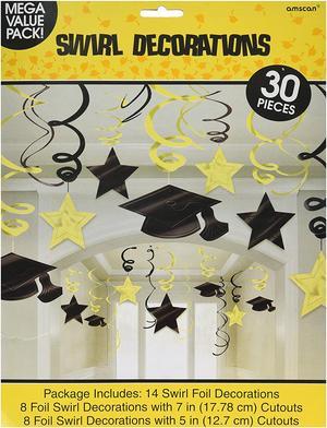 Amscan Hanging Foil Swirl Mega Value Pack Decoration, 7", Yellow