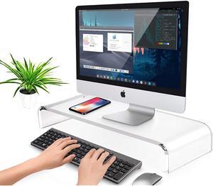 AboveTEK Premium Acrylic Monitor Stand, Custom Size Monitor Riser/Computer Stand for Home Office Business w/Sturdy Platform, PC Desk Stand for Keyboard Storage & Multi-Media Laptop Printer TV Screen