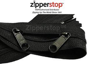 Double Slide Zipper YKK #4.5 Coil with Two Long Pull Head to Head Closed Ended on Both Sides - Made in USA (27 Inch - 2pcs, Black)