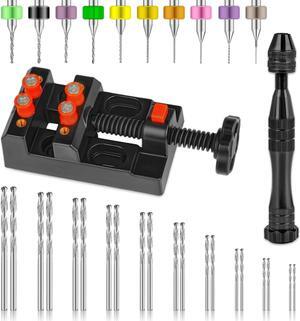 Hakkin 32 Pcs Pin Vise Hand Drill Bits Set Mini Pin Drill Bits Set with Mini Drills, Twist Drills and Bench Vice for Wood, Jewelry, Plastic, Craft Carving, DIY Drilling, Electronic Assembling