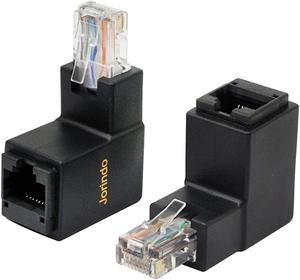 CERRXIAN 90 Degree RJ45 Ethernet LAN Male to Female Cat5 / Cat5e / Cat6 Extender Adapter(2-Pack) Black,(Up Angle)
