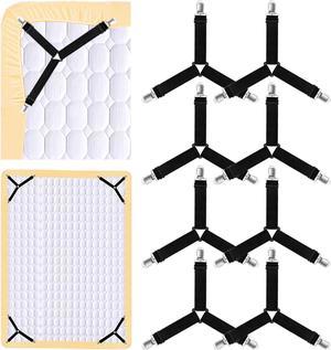 Kelofty 8PCS Fitted Sheet Clips - 2 Sets Bed Sheet Holder Straps with 3 Non-Slip Clips, Upgrade 3-Bands Mattress Clips for Sheets, Premium Mattress Sheet Straps, Fasteners, Mattress Holder Clips