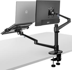 viozon Monitor and Laptop Mount, 2-in-1 Adjustable Dual Arm Desk Mounts,Single Desk Arm Stand/Holder for 17 to 32 Inch LCD Computer Screens, Extra Tray Fits 12 to 17 inch Laptops (Black)