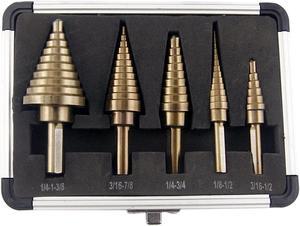 CO-Z 5pcs Hss Cobalt Multiple Hole 50 Sizes Step Drill Bit Set with Aluminum Case