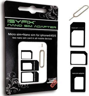 iSYFIX SIM Card Adapter Nano Micro - Standard 4 in 1 Converter Kit with Steel Tray Eject Pin