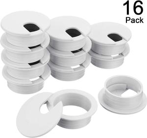 Desk Grommet, Plastic Desk Cord Cable Hole Cover Grommet for Computer Table Wire Organizer for Home and Office, 35 mm/ 1.38 Inch Mounting Hole Diameter (White, 16 Packs)