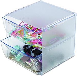 Deflecto Stackable Cube Organizer, Desk and Craft Organizer, 2 Drawers, Clear, Removable Drawers and Dividers, 6"W x 6"H x 6"D (350101)