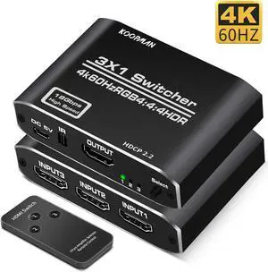 HDMI Switch 4K HDMI Splitter, Koopman Aluminum HDMI 2.0 Switch 3 in 1 Out, HDMI Switch with IR Remote Control, Supports HDCP 2.2 4K@60Hz HDR 3D HD1080P, HDMI Switcher for PS4 Xbox Apple TV Fire Stick HDMI Switch 4K HDMI Splitter, Koopman Aluminum HDMI 2.0 Switch 3 in 1 Out, HDMI Switch with IR Remote Control, Supports HDCP 2.2 4K@60Hz HDR 3D HD1080P, HDMI Switcher for PS4 Xbox Apple TV Fire Stick