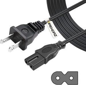 Pwr TV Power Cord 12Ft Cable for Samsung LG TCL Sony: 2 Prong AC Wall Plug  2-Slot LED LCD Insignia Sharp Toshiba JVC Hisense Electronics