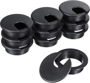 SATINIOR 10 Packs Black Desk Cable Wire Grommet Cord, PC Computer Desk Plastic Grommet Cord, Tidy Cable Hole Cover Organizers (Black, 50 mm/ 2 Inch Mounting Hole Diameter)