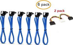 Sata Cable Sata Cable TXLOVE 18 Inch SATA III 6.0 Gbps Data Cable with Locking Latch + 2 Pack 6-Inch/15CM 4pin to 15pin SATA Power Splitter Cable (Blu 6Pack Sata Cable+2Pcs SATA Power Splitter Cable)