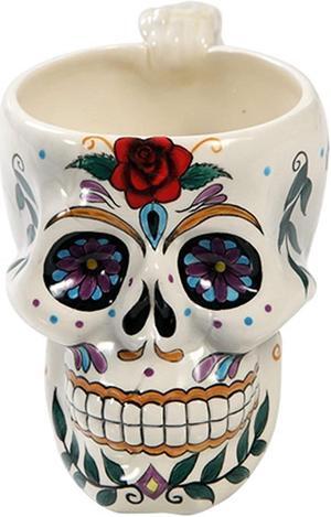 Pacific Trading White Day of The Dead Red Rose Sugar Skull Drink Coffee Mug Cup Ceramic