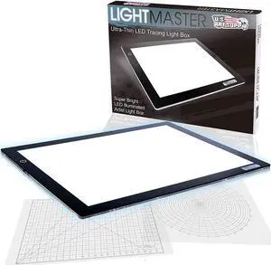 US ART SUPPLY Lightmaster 32.5" Extra Large(A2) 17"x24" LED Lightbox Board Ultra-Thin 3/8" Light Box Pad and 110V AC Power Adapter Dimmable LED with Measuring Overlay Grid & Circle Template/Protractor