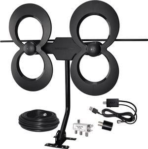 Antennas Direct - ClearStream 4MAX Complete Amplified Indoor/Outdoor HDTV Antenna with Mast, Coaxial Cable, Amplifier, and 3-Way Splitter - Black (C4M-AC)