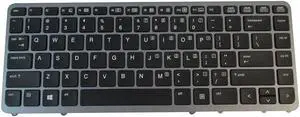 Backlit Keyboard for HP EliteBook 840 G1 840 G2 with Silver Frame - No Pointer