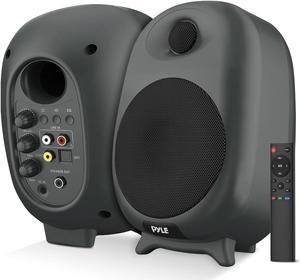 Pyle HiFi 60W Powered Bluetooth Bookshelf Monitor Speaker Set, Optical RCA Input, Bass/Treble Adjustable, Deep Bass, 3 Audio Mode, Studio Computer Desk Stereo System, Remote Control, Black - PBKSR40