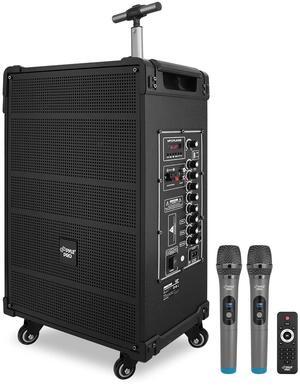 Pyle 12'' Portable Wireless Bluetooth Speaker System - Built-in Rechargeable Battery, Wireless Microphone, USB/Micro SD/FM - 80 Watt - FM Radio with Digital LED Display, PWMA1299A