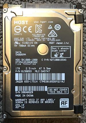 HTS541010A9E662 P/N: 0J38093 MLC: DA5747 MAC 655-1751H China HGST 1TB