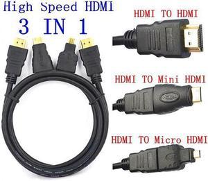 1.5M V1.4 HD 3 In 1 HDMI TO HDMI Mini HDMI Micro HDMI Cable  Adapter Converter for Xbox 360 HDTV 1080P Mobile