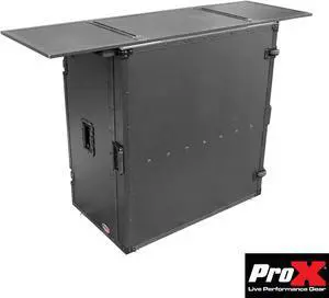 ProX XS-DJSTNBL Transformer Series DJ Folding Workstation Table - Fold Away W-Wheels | Black on Black
