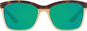 Costa Del Mar Women's Anaa Polarized Rectangular Sunglasses -GREEN/TORTOISE