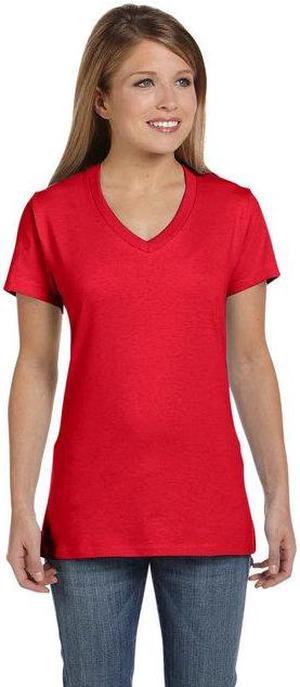 S04V Hanes Ladies' Perfect-T V-Neck T-Shirt Athletic Red 4XL